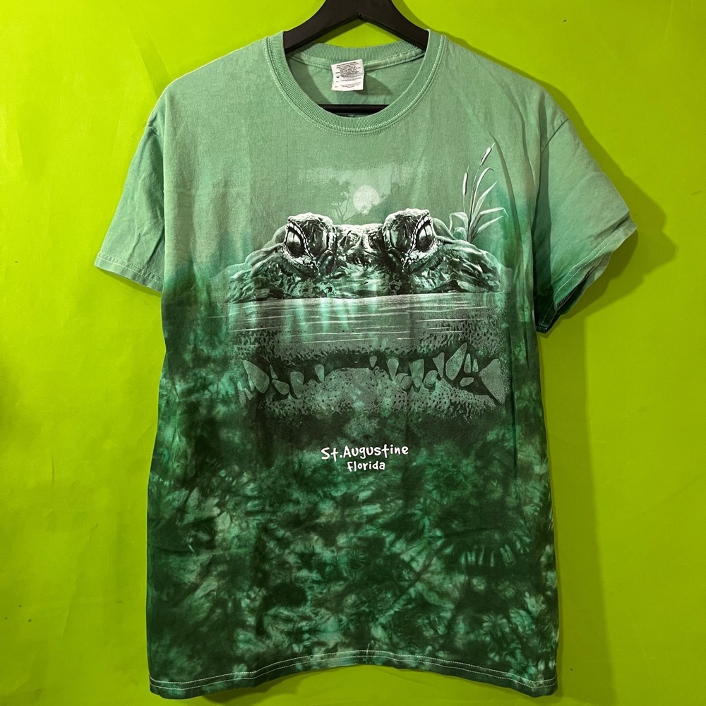 Vintage St Augustine Florida Alligator Tie Dye T-Shirt Green Mens Medium Cotton